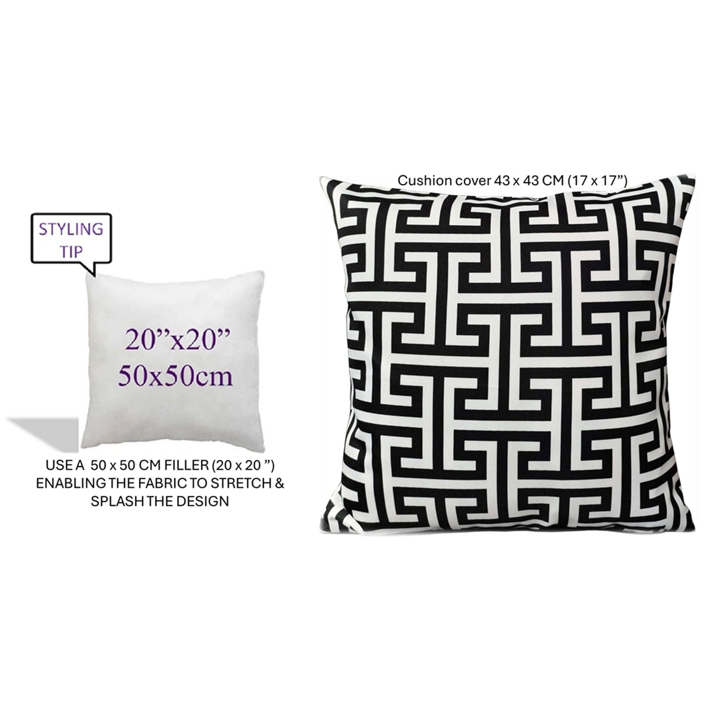 Waterproof Breathable Milano Black Hollowfibre Filled Cushions 43x43cm for Outdoor Garden Bench Sofa or Indoor Use by OLIVIA ROCCO