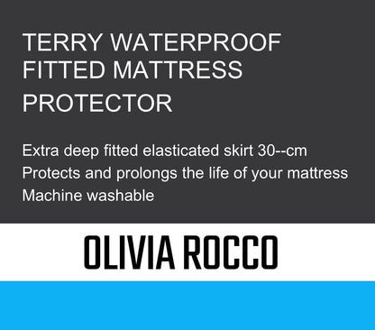 Waterproof Terry Towel Mattress Protector with Deep Skirt Highly Absorbent Noise-Free Comfort Full Bed Size Range OEKO-TEX Certified by OLIVIA ROCCO