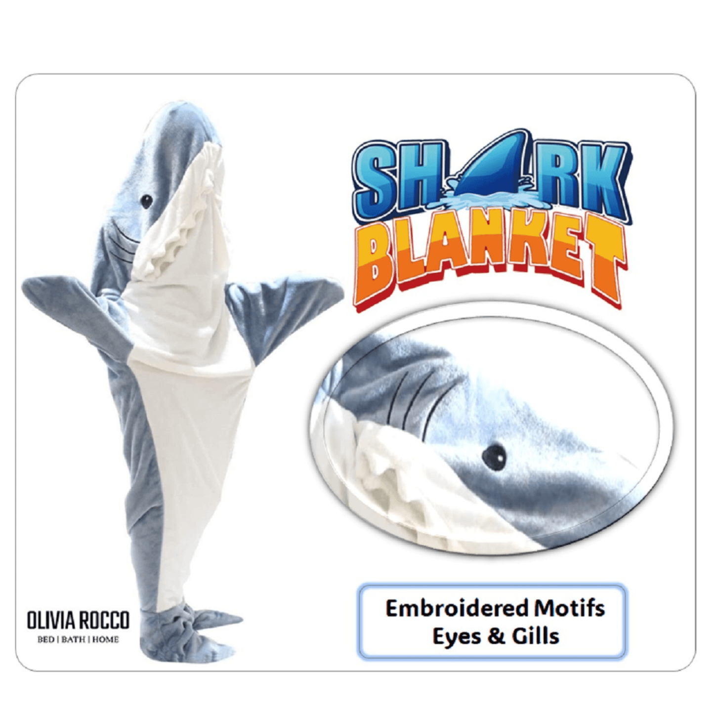 Wearable Shark Blanket Sleeping Bag for Adults Super Soft Flannel Onesie with Hood Perfect for Cosplay Lounging Camping and Sleepovers by OLIVIA ROCCO