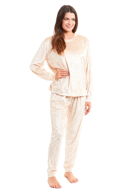 Women's Crushed Velvet Pyjama Set Soft Comfortable Loungewear Top and Pants Perfect Luxurious Nightwear Gift in Multiple Sizes and Elegant Colours by Daisy Dreamer