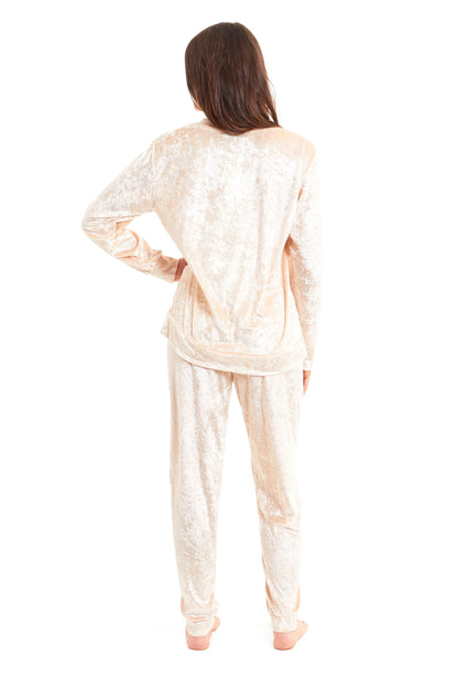 Women's Crushed Velvet Pyjama Set Soft Comfortable Loungewear Top and Pants Perfect Luxurious Nightwear Gift in Multiple Sizes and Elegant Colours by Daisy Dreamer