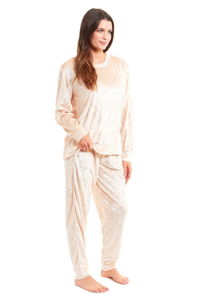 Women's Crushed Velvet Pyjama Set Soft Comfortable Loungewear Top and Pants Perfect Luxurious Nightwear Gift in Multiple Sizes and Elegant Colours by Daisy Dreamer
