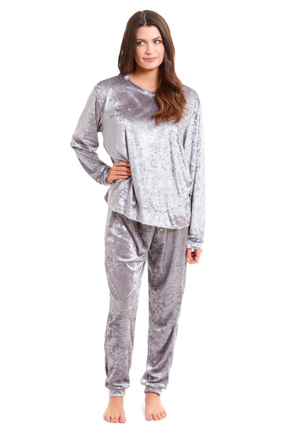 Women's Crushed Velvet Pyjama Set Soft Comfortable Loungewear Top and Pants Perfect Luxurious Nightwear Gift in Multiple Sizes and Elegant Colours by Daisy Dreamer