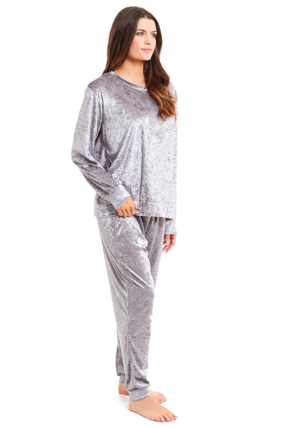 Women's Crushed Velvet Pyjama Set Soft Comfortable Loungewear Top and Pants Perfect Luxurious Nightwear Gift in Multiple Sizes and Elegant Colours by Daisy Dreamer