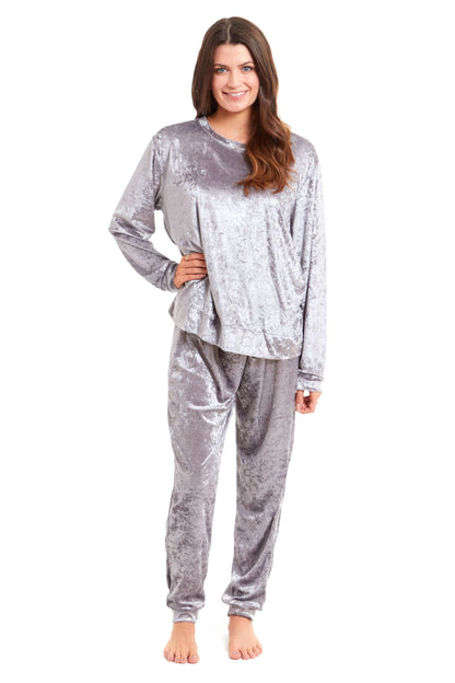 Women's Crushed Velvet Pyjama Set Soft Comfortable Loungewear Top and Pants Perfect Luxurious Nightwear Gift in Multiple Sizes and Elegant Colours by Daisy Dreamer