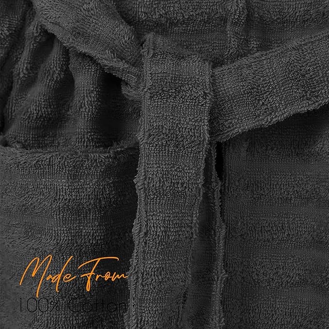 Women's Hydro Ribbed Ultra Soft 100% Cotton Hooded Bath Robes with Pockets and Belt Luxury Terry Towelling Loungewear Sleepwear in White and Grey by OLIVIA ROCCO