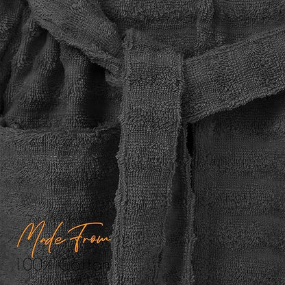 Women's Hydro Ribbed Ultra Soft 100% Cotton Hooded Bath Robes with Pockets and Belt Luxury Terry Towelling Loungewear Sleepwear in White and Grey by OLIVIA ROCCO