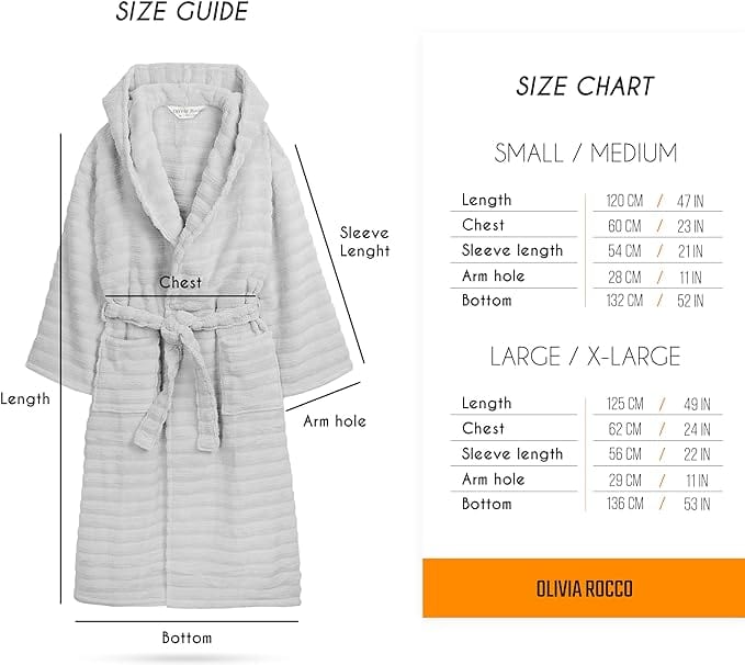 Women's Hydro Ribbed Ultra Soft 100% Cotton Hooded Bath Robes with Pockets and Belt Luxury Terry Towelling Loungewear Sleepwear in White and Grey by OLIVIA ROCCO