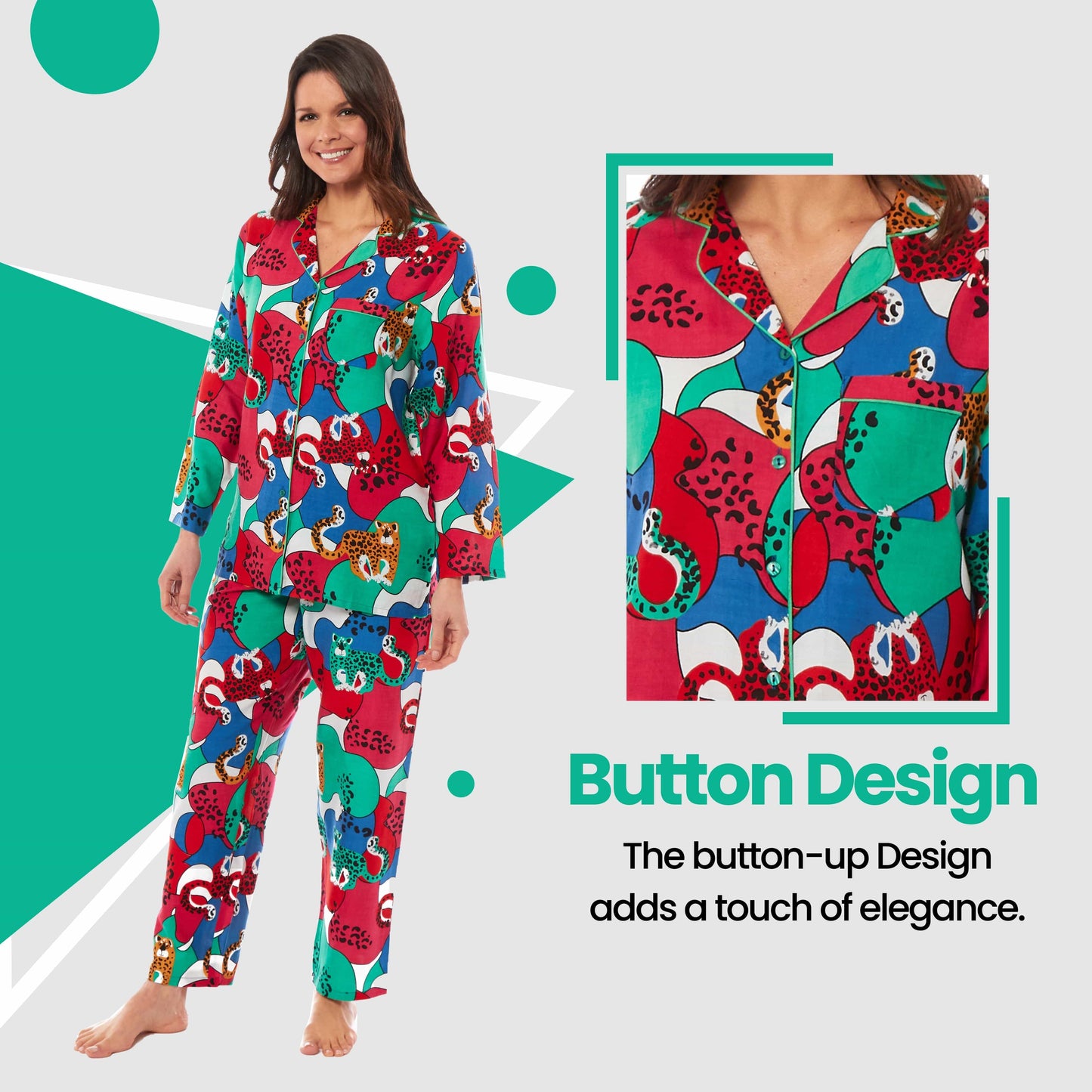 Women's Jaguar Jungle Leopard Print Button Up Pyjama Set Soft Breathable Viscose Loungewear Sleepwear Available in S M L XL by Daisy Dreamer