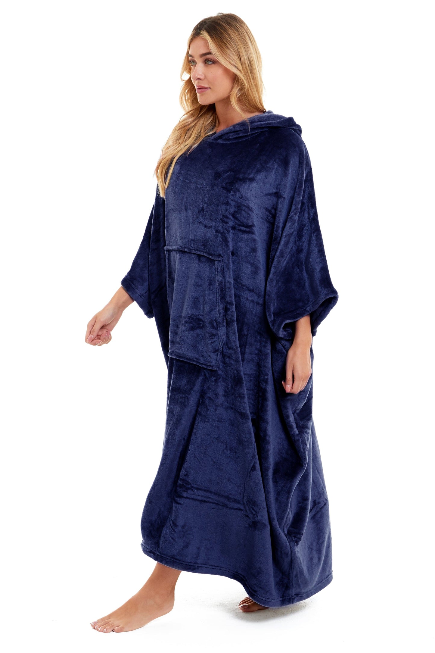 Women's Oversized Hooded Poncho Blanket Ultra-Soft Plush Fleece Giant Hoodie Sweatshirt Navy and Charcoal Lounge Wear with Double Front Pocket for Indoor and Outdoor Use by Daisy Dreamer