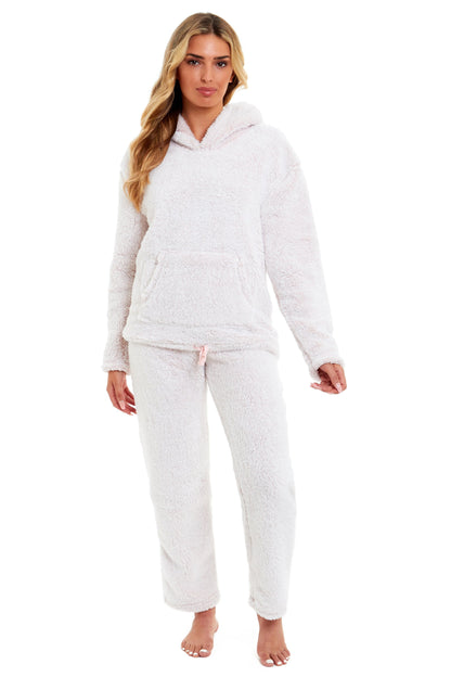 Women's Pink Plush Fleece Hooded Pyjama Set Ultimate Comfort Warmth Ladies Flannel Teddy Nightwear Loungewear Sizes 8-22 Ideal Gift by Daisy Dreamer
