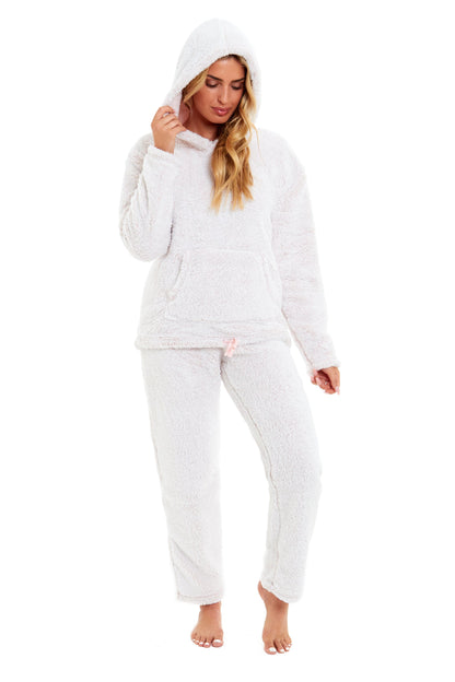 Women's Pink Plush Fleece Hooded Pyjama Set Ultimate Comfort Warmth Ladies Flannel Teddy Nightwear Loungewear Sizes 8-22 Ideal Gift by Daisy Dreamer