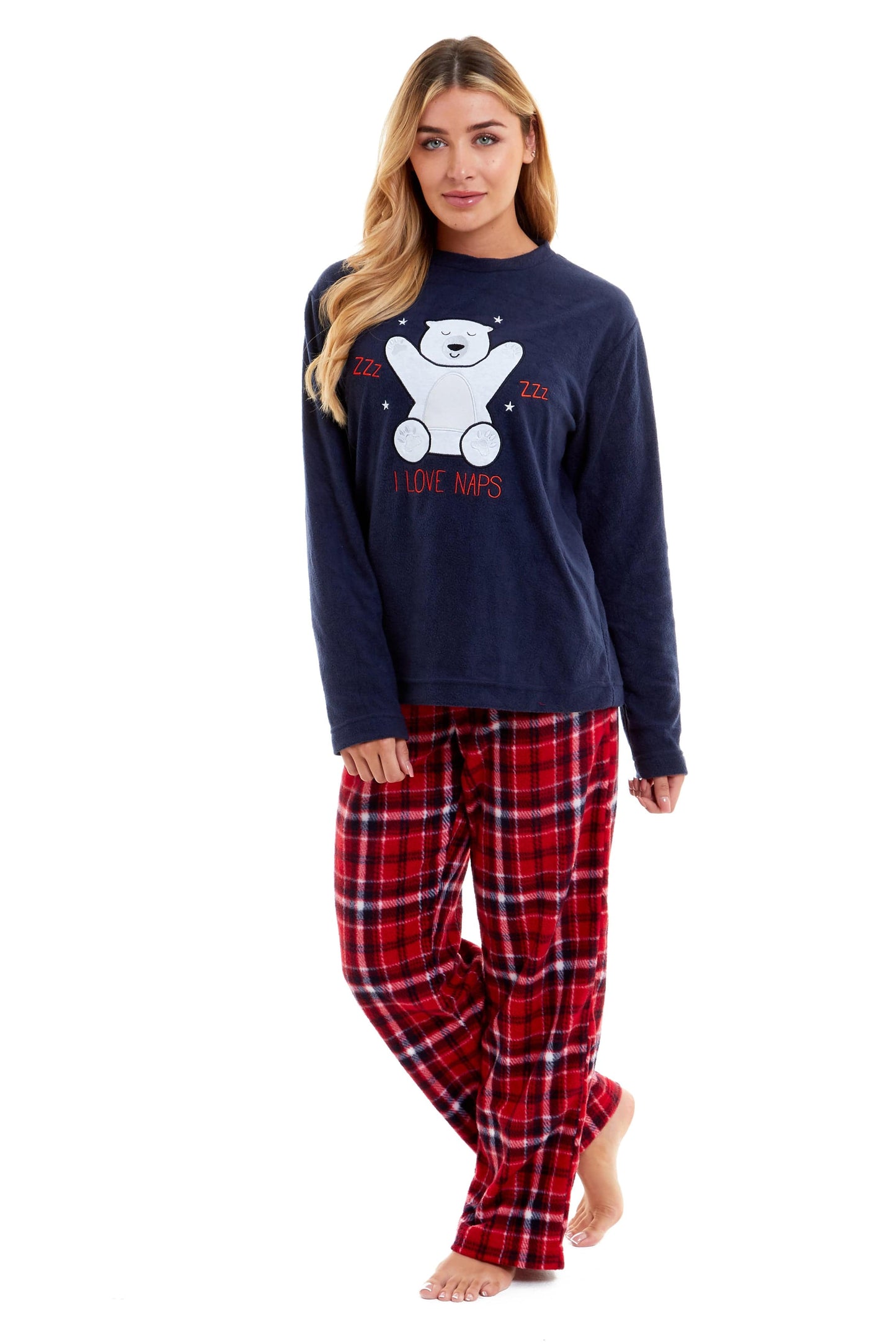 Women's Polar Bear Fleece Pyjama Set Soft Warm Winter Sleepwear Festive Christmas Gift Nightwear by Daisy Dreamer