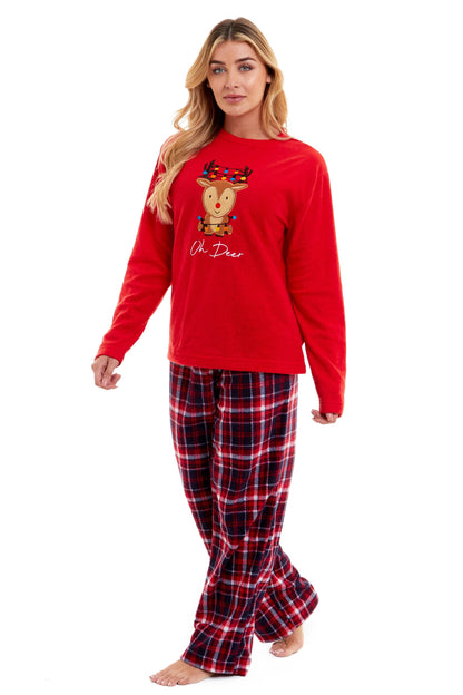 Women's Polar Fleece Pyjama Set with Festive Reindeer Pattern Ultra-Soft Winter Nights and Christmas Gifts Loungewear by Daisy Dreamer