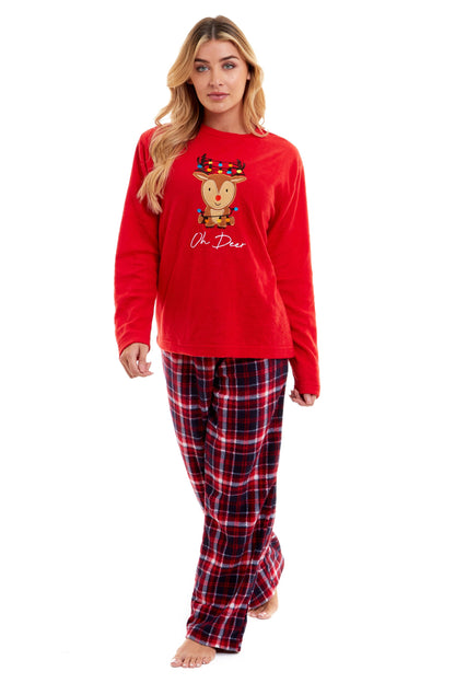 Women's Polar Fleece Pyjama Set with Festive Reindeer Pattern Ultra-Soft Winter Nights and Christmas Gifts Loungewear by Daisy Dreamer