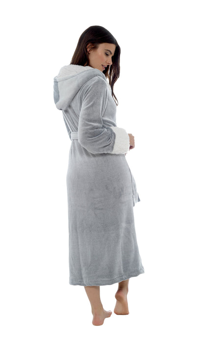 Women's Shimmer Fleece Hooded Bath Robe Soft Plush Luxurious Dressing Gown Perfect for Lounging and Cosy Nights in Shimmer Grey Multiple Sizes by Daisy Dreamer