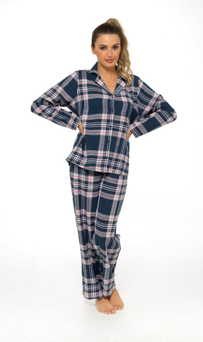 Women's Soft Cotton Flannelette Check Pyjama Set with Elasticated Waistband Cosy Warm Nightwear PJs Classic Check Pattern Sleepwear UK Sizes 8-22 by Daisy Dreamer