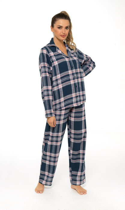 Women's Soft Cotton Flannelette Check Pyjama Set with Elasticated Waistband Cosy Warm Nightwear PJs Classic Check Pattern Sleepwear UK Sizes 8-22 by Daisy Dreamer