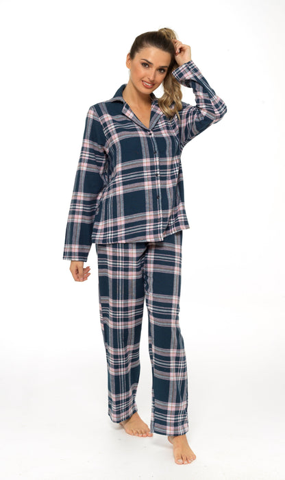 Women's Soft Cotton Flannelette Check Pyjama Set with Elasticated Waistband Cosy Warm Nightwear PJs Classic Check Pattern Sleepwear UK Sizes 8-22 by Daisy Dreamer