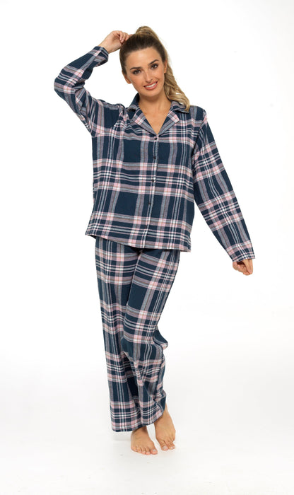 Women's Soft Cotton Flannelette Check Pyjama Set with Elasticated Waistband Cosy Warm Nightwear PJs Classic Check Pattern Sleepwear UK Sizes 8-22 by Daisy Dreamer