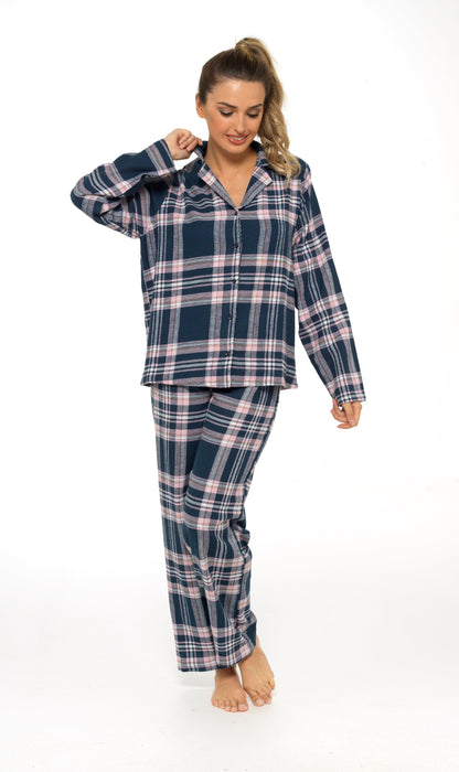 Women's Soft Cotton Flannelette Check Pyjama Set with Elasticated Waistband Cosy Warm Nightwear PJs Classic Check Pattern Sleepwear UK Sizes 8-22 by Daisy Dreamer