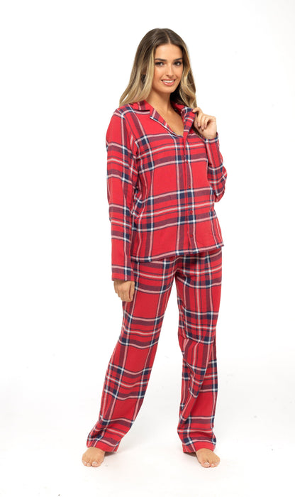 Women's Soft Cotton Flannelette Check Pyjama Set with Elasticated Waistband Cosy Warm Nightwear PJs Classic Check Pattern Sleepwear UK Sizes 8-22 by Daisy Dreamer