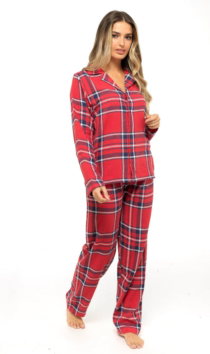 Women's Soft Cotton Flannelette Check Pyjama Set with Elasticated Waistband Cosy Warm Nightwear PJs Classic Check Pattern Sleepwear UK Sizes 8-22 by Daisy Dreamer