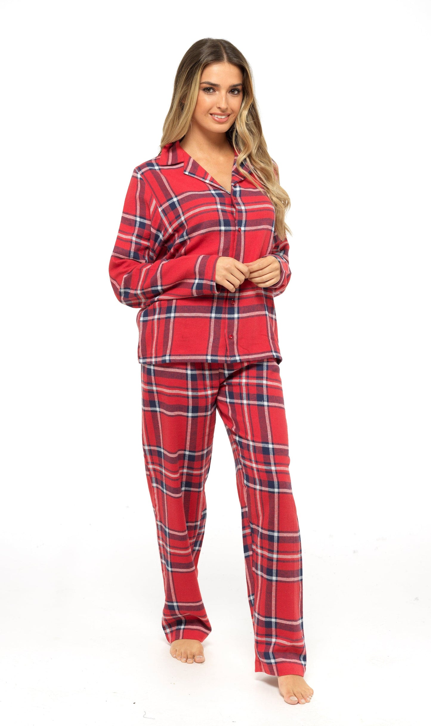 Women's Soft Cotton Flannelette Check Pyjama Set with Elasticated Waistband Cosy Warm Nightwear PJs Classic Check Pattern Sleepwear UK Sizes 8-22 by Daisy Dreamer