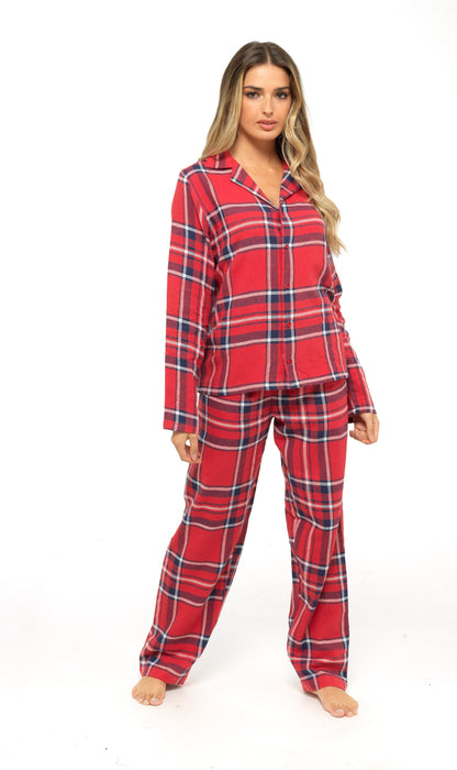 Women's Soft Cotton Flannelette Check Pyjama Set with Elasticated Waistband Cosy Warm Nightwear PJs Classic Check Pattern Sleepwear UK Sizes 8-22 by Daisy Dreamer