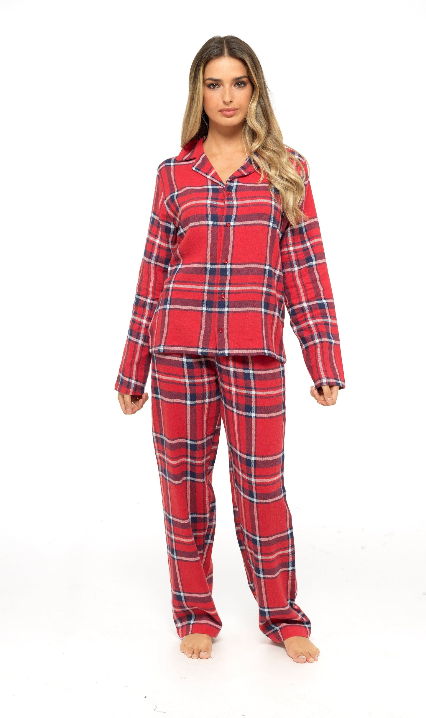 Women's Soft Cotton Flannelette Check Pyjama Set with Elasticated Waistband Cosy Warm Nightwear PJs Classic Check Pattern Sleepwear UK Sizes 8-22 by Daisy Dreamer