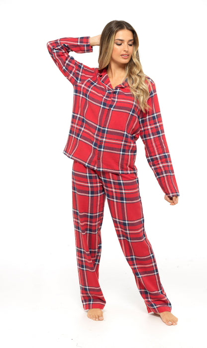 Women's Soft Cotton Flannelette Check Pyjama Set with Elasticated Waistband Cosy Warm Nightwear PJs Classic Check Pattern Sleepwear UK Sizes 8-22 by Daisy Dreamer