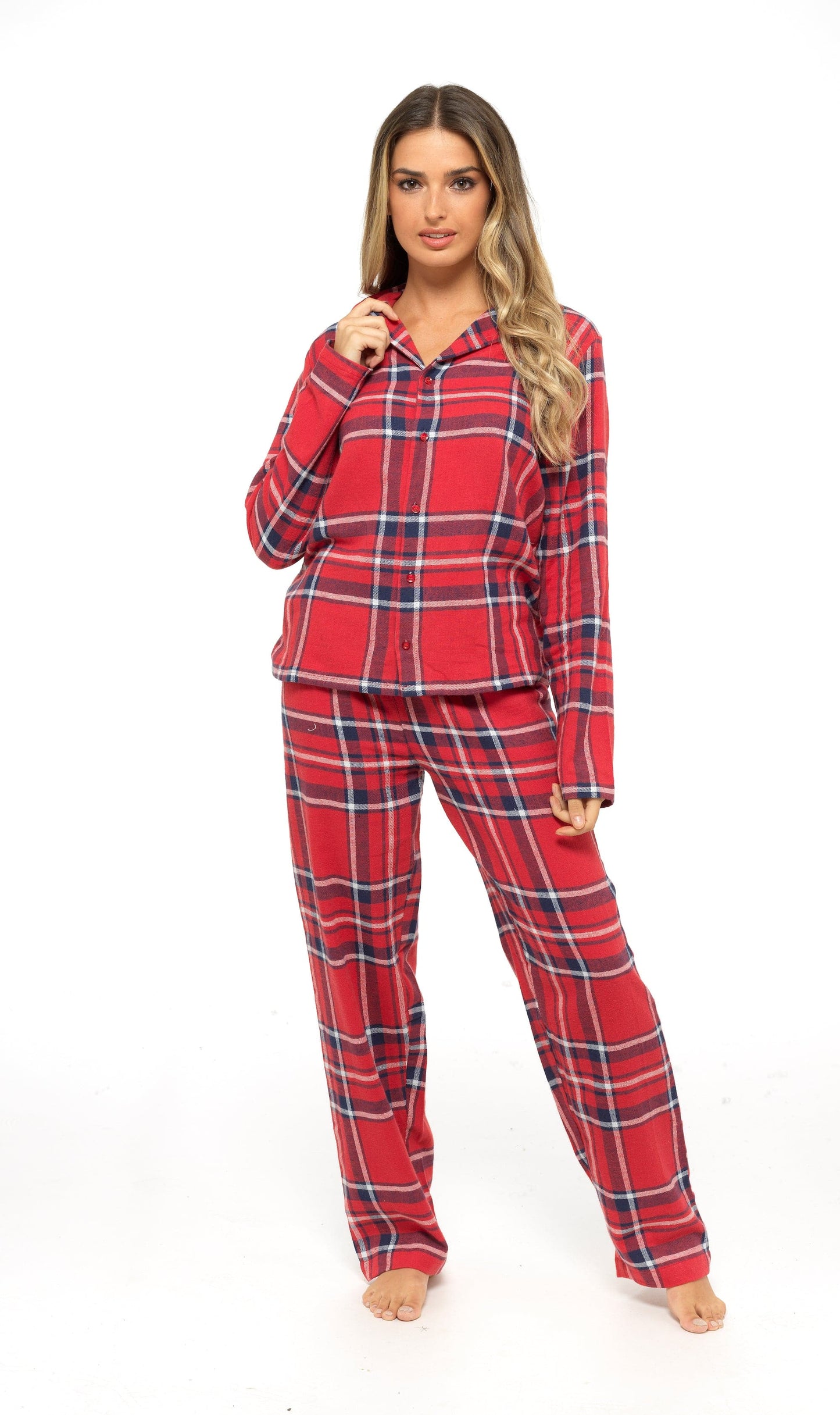 Women's Soft Cotton Flannelette Check Pyjama Set with Elasticated Waistband Cosy Warm Nightwear PJs Classic Check Pattern Sleepwear UK Sizes 8-22 by Daisy Dreamer
