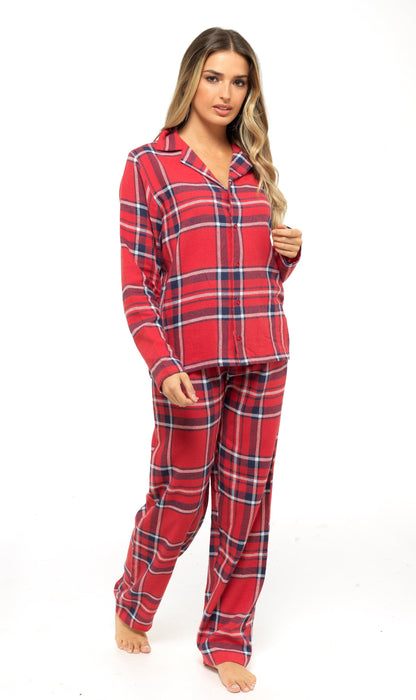 Women's Soft Cotton Flannelette Check Pyjama Set with Elasticated Waistband Cosy Warm Nightwear PJs Classic Check Pattern Sleepwear UK Sizes 8-22 by Daisy Dreamer