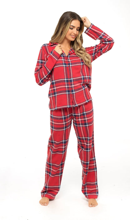 Women's Soft Cotton Flannelette Check Pyjama Set with Elasticated Waistband Cosy Warm Nightwear PJs Classic Check Pattern Sleepwear UK Sizes 8-22 by Daisy Dreamer