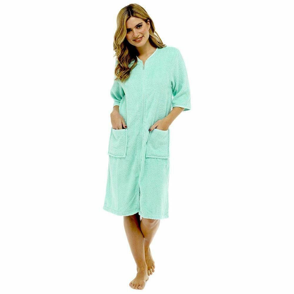Women's Soft Fluffy Terry Towelling Zip Through Bathrobe 100 Percent Cotton Ultra Absorbent Post-Bath Lounge Wear UK Sizes 8-22 by Daisy Dreamer