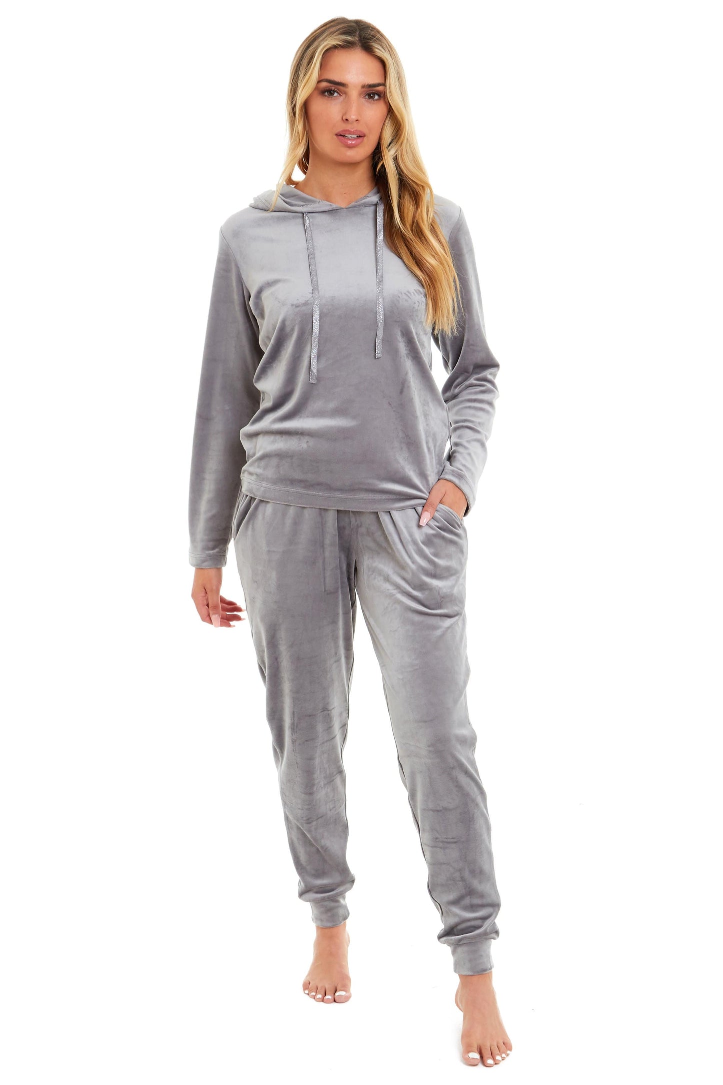 Women's Soft Touch Velour Hooded Pyjama Set Warm Stretchable Nightwear Perfect for Lounging Sleeping Sizes 8-22 by Daisy Dreamer