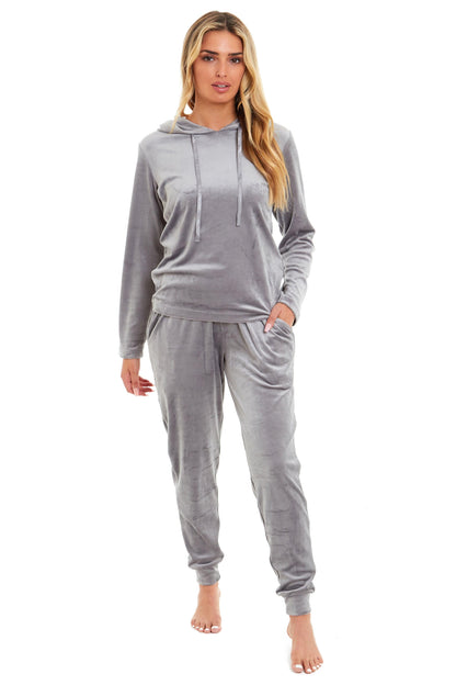 Women's Soft Touch Velour Hooded Pyjama Set Warm Stretchable Nightwear Perfect for Lounging Sleeping Sizes 8-22 by Daisy Dreamer