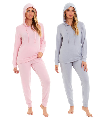 Women's Super Cosy Hooded Pyjama Set Soft Brushed Polyester Viscose Loungewear Warm and Elegant Nightwear Various Colours UK Sizes 8-22 by Daisy Dreamer