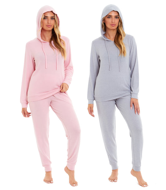 Women's Super Cosy Hooded Pyjama Set Soft Brushed Polyester Viscose Loungewear Warm and Elegant Nightwear Various Colours UK Sizes 8-22 by Daisy Dreamer