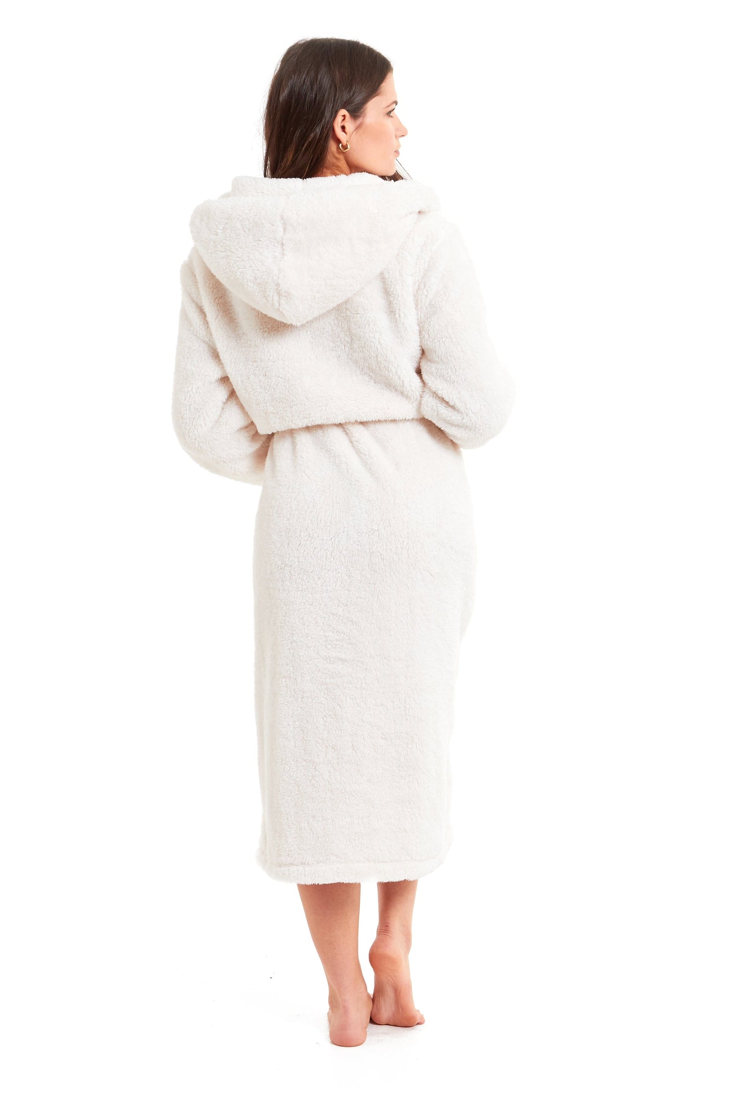 Women's Cream Snuggle Fleece Touch Hooded Robe Luxurious Soft Loungewear Cosy Durable Dressing Gown UK Sizes 8-22 by Daisy Dreamer