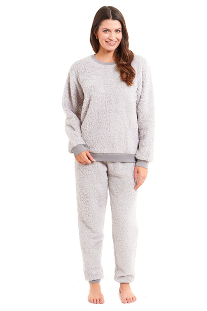 Women's Super Soft Teddy Fleece Pyjama Set Warm Cozy Stretchable Loungewear Crew Neck Nightwear Perfect for Relaxation and Sleep by Daisy Dreamer