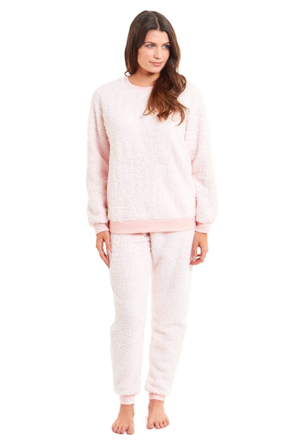 Women's Super Soft Teddy Fleece Pyjama Set Warm Cozy Stretchable Loungewear Crew Neck Nightwear Perfect for Relaxation and Sleep by Daisy Dreamer