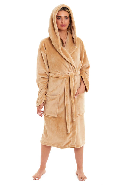Women's Ultra-Soft Hooded Plush Fleece Dressing Gown Warm Velvet Bathrobe for Lounging and Relaxing in Winter by Daisy Dreamer