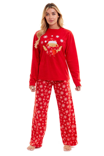 Women's Ultra Soft Polar Fleece Pyjama Set with Festive Robin Design Warm Winter Nightwear Comfortable Loungewear Christmas Gift by Daisy Dreamer